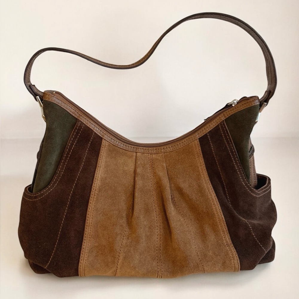 70s brown suede leather shoulder bag